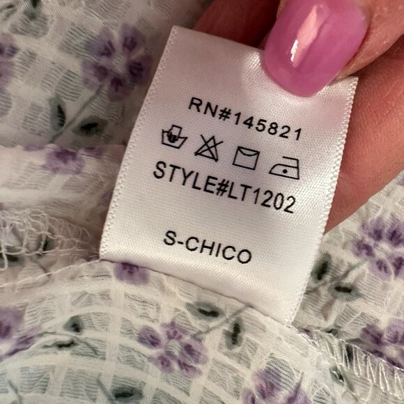 Listiel Long Sleeve Wome's Button Down Oversized Top with Lavender Flowers Sz S - Picture 7 of 8